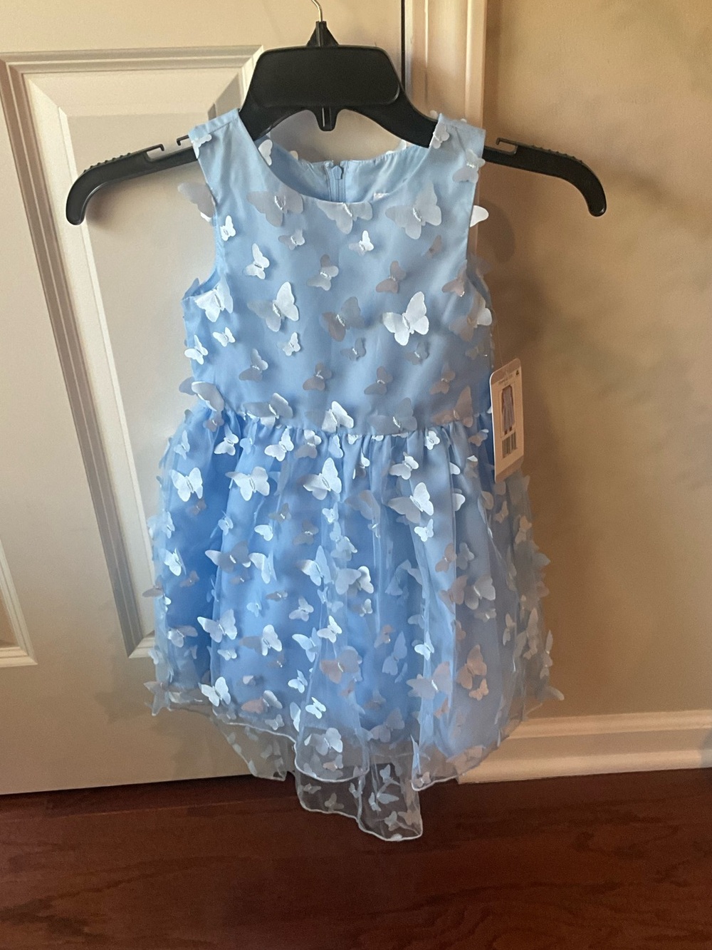 NWT Rare Editions Light Blue Butterfly Appliqué Tulle Dress Size XS 4/5